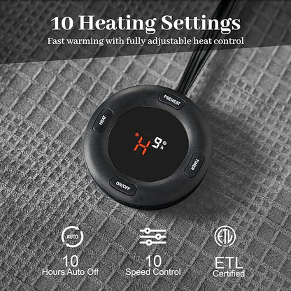 Electric Blanket Queen Size 84''X90'' - Heated Blanket with Dual Control Fast Heating 10 Heating Levels & 10 Hours Auto Off,ETL Certified Machine Washable (Grey)
