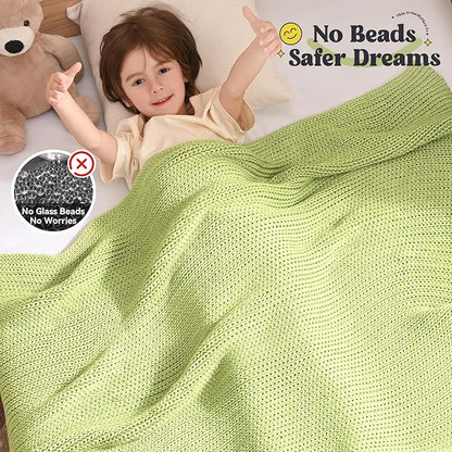 Guohaoi Knitted Weighted Blanket Kids (Light Green 36"x48" 5lbs) No Beads Cooling Heavy Blanket, Home Decor Breathable Chunky Knit Throw Blanket for All-Season Use