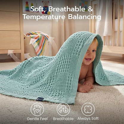 Joiedomi Waffle Baby Blanket - Soft Sage Green Baby Blanket, Breathable Turkish Cotton of Rayon Derived from Bamboo for Boys and Girls, Luxuries Throw for Bed, Couch and Sofa