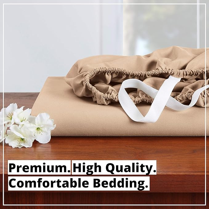 Empyrean 2 Pack Full Fitted Sheets - Deep Pocket, Fits 14-16 Inch Mattress, Ultra Soft Microfiber, Wrinkle-Resistant, Shrinkproof & Fade Resistant Sheets for Full Size Beds, Taupe