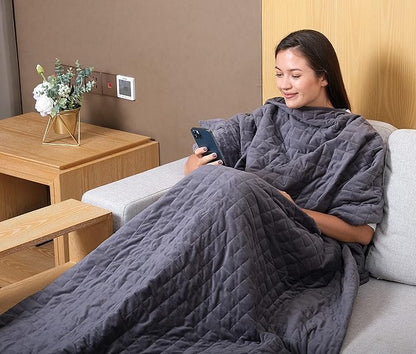 CoolZen™ Cooling Weighted Blanket 25 lbs with Removable Cover — Heavy Blanket for Adults, Calming, & Sleeping — Weighted Comforter with Premium Glass Beads for All Seasons — 60”x80” Queen Bed Size