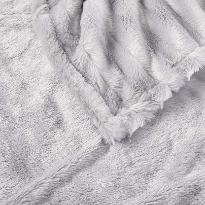 Beautyrest Duke Blanket Luxury Oversize Electric Throw Premium Soft Cozy Brushed Long Faux Fur for Bed, Couch with 3 Heat Setting Controller, Auto Shut-Off Function, Grey, 50 in x 70 in