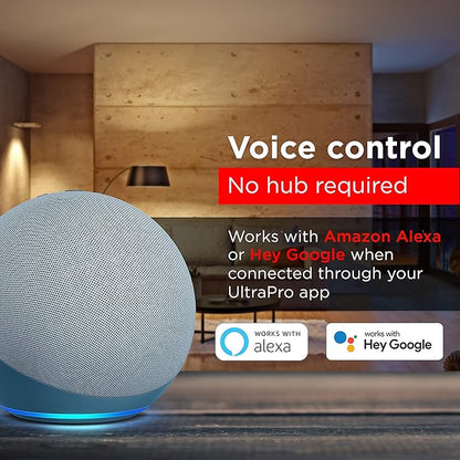 UltraPro Wi-Fi LED Smart Light Bulb, A19, 60W Equivalent, RGB, Color Changing, White Select Tunable 2700K - 6500K, Dimmable, 2.4GHz Router Required, Circadian Rhythm, Easy-to-Use App, 4 Pack, 51454