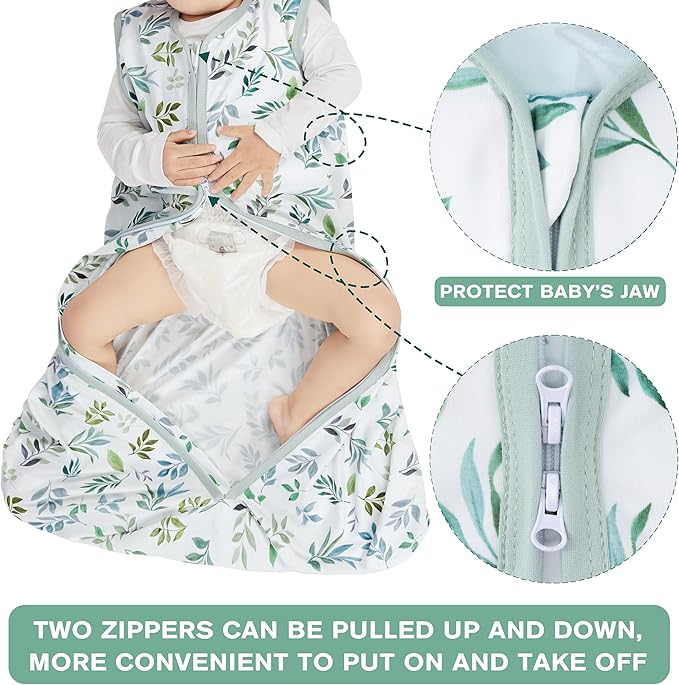 3 Pack Baby Sleep Sack 6-12 Months 100% Rayon Cotton Baby Sleeping Bag 2-Way Zipper Toddler Wearable Blankets Comfy Stretchy TOG 0.3 Lightweight（Banana&leaf&green）