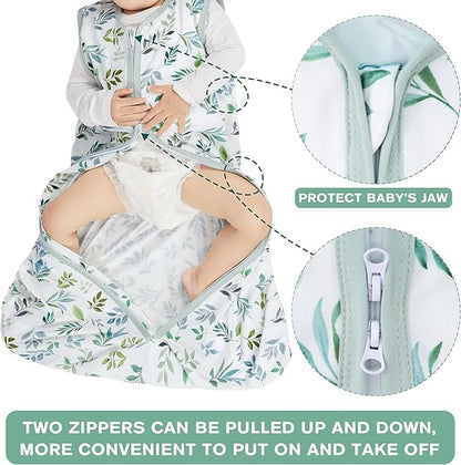 3 Pack Baby Sleep Sack 6-12 Months 100% Rayon Cotton Baby Sleeping Bag 2-Way Zipper Toddler Wearable Blankets Comfy Stretchy TOG 0.3 Lightweight（Banana&leaf&green）
