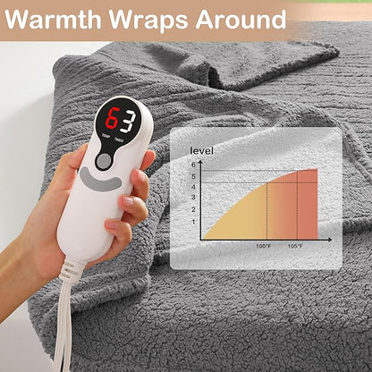Electric Heated Blanket Twin Size 62"×84" with 9 Heating Levels & 1-10Hs Auto Off, Heating Blankets Double Sided Plush Sherpa, Energy Efficient, Machine Washable, Light Gray