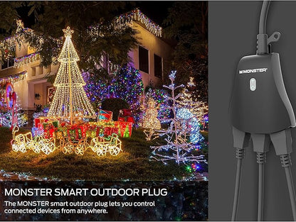 Monster Outdoor Smart Outlet Plug, 3-Outlet, Voice Control Compatible with Alexa and Google Assistant, Scheduling, Timer Control, Automation, Quick Setup via 2.4GHz Wi-Fi, Smart Outdoor Plug