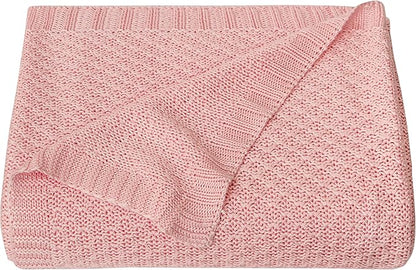 NTBAY Cable Knit Cooling Toddler Blanket, Soft and Breathable Baby Blanket 30x40 Inches Made from Rayon Derived from Bamboo for Crib, Stroller, Nursery, Pink