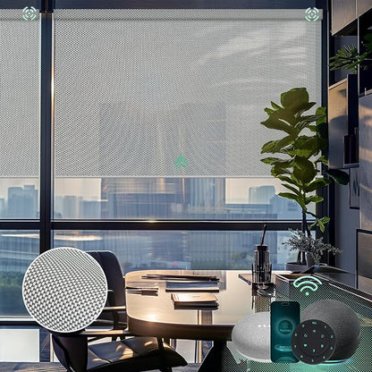 Yoolax Motorized Solar Shades Light Filtering Motorized Blinds with Remote Smart Blinds Work with Alexa Flame Retardant Roller Shades for Windows Home Office Custom Size (3% Openness Greyish White)