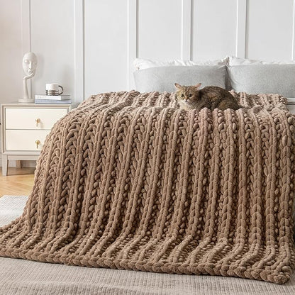 Maetoow Handmade 15 lb Soft Knitted Weighted Blanket, 48 x72 in Breathable Chunky Knit Gravity Blanket Throw, Home Decor for Sofa Couch Bed, Brown