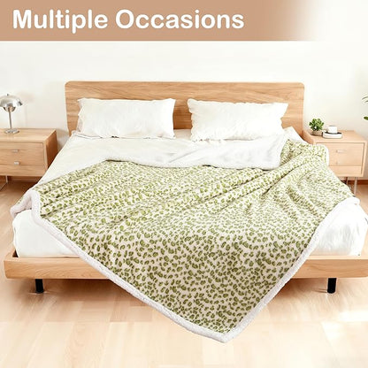Electric Heated Blanket Full Size 72"×84" with 9 Heating Levels & 1-10Hs Auto Off, Plush Sherpa, Energy Efficient, Machine Washable, for Couch & Bed, Leopard Print Green & White