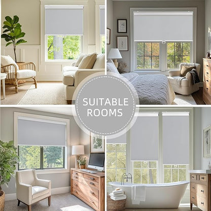 ChrisDowa Cordless Blackout Roller Shades for Windows, Thermal Insulated UV Protection Pull Down Shades, Total Blackout Window Blinds for Home, Office, Bedroom, Door (46" W x 72" H, Grey)