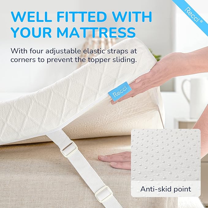 RECCI Memory Foam Mattress Topper, Pressure-Relieving Mattress Topper for Back Pain, Non-Slip Design with Removable & Washable Cover, CertiPUR-US Certified, 3 Inch Twin