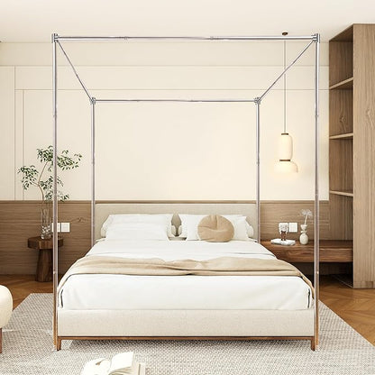 Canopy Bed Frame Full Size Stainless Steel Canopy Poles for Bed, Canopy Bed Curtains Full Bed Canopies & Drapes for 4 Corner Metal Bed Wood Bed Bedroom Decor