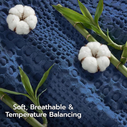 Joiedomi Cooling Waffle Blanket - Turkish Cotton King Size Soft Navy Blanket, Summer Breathable of Rayon Derived from Bamboo for Hot Sleepers, Luxuries Throw for Bed, Couch and Sofa, 108x90 Inches
