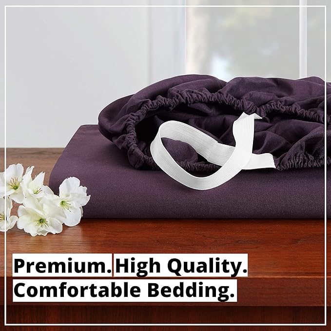 Empyrean 4 Pack Queen Fitted Sheets - Deep Pocket, 14-16 Inch Ultra Soft Microfiber, Wrinkle & Fade Resistant, Shrinkproof, Durable & Breathable, Perfect for Queen Beds, Purple