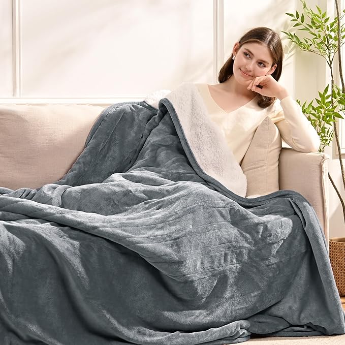 Electric Heated Blanket Twin Size - 62"x84" Heating Blanket with 9 Heat Levels & 1-10 Hours Timer, Fast Heating Flannel Blanket ETL Certified Machine Washable, Great Gift Idea - Light Grey
