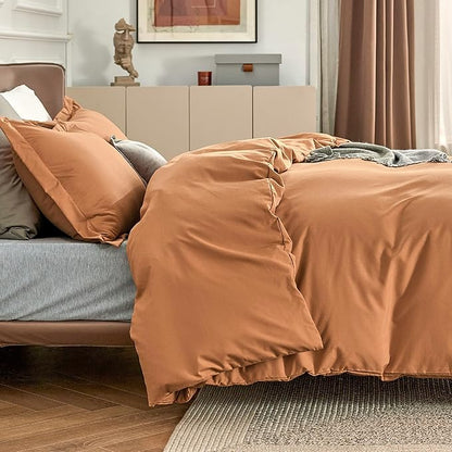 Bedsure Duvet Cover Queen Size - Soft Double Brushed Bedding Set for Kids & Adults, Zipper Closure, 3 Pieces, Includes 1 Duvet Cover (90"x90") & 2 Pillow Shams, NO Comforter, Burnt Orange