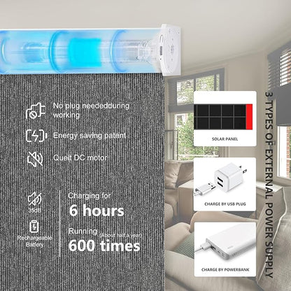 Bringnox Motorized Blinds with Remote,100% Blackout Smart Roller Blinds Compatible with Apple Homekit Google Home and Alexa Via HUB,and Customized (Grain Anthracite-25)