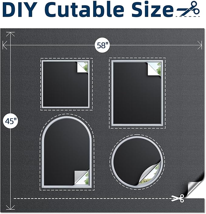 Magnetic Blackout Window Cover, 45" x 58" Portable Blackout Curtains for Bedroom, No Drill Windows Shades & Black Out Blinds, Temporary Black Out Shades for Window Film Nursery Travel RV - Blacks