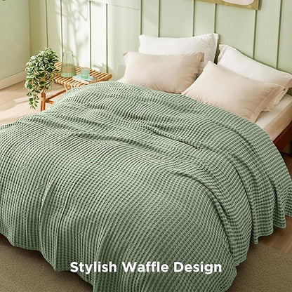 Bedsure Cooling Cotton Waffle King Size Blanket - Lightweight Summer Blanket of Rayon Derived from Bamboo for Hot Sleepers, Luxury Throws for Bed, Couch and Sofa, Sage Green, 104x90 Inches