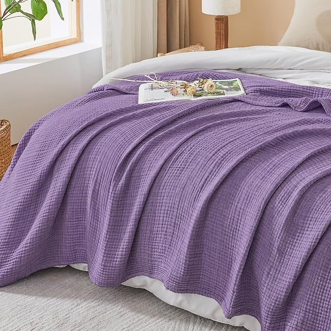 EMME Cotton Muslin Twin XL Blanket Breathable Gauze Blanket Soft Lightweight Blankets Adults Gifts for Women (Purple, 66"x90")