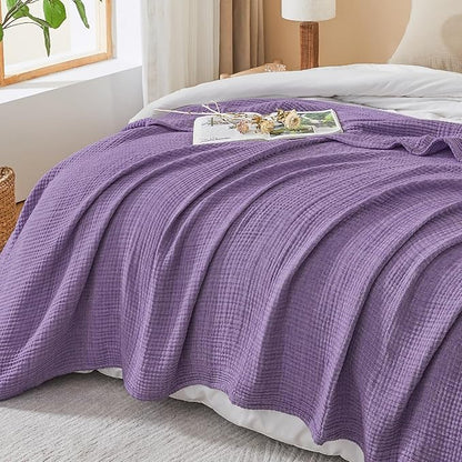EMME Cotton Muslin King Blanket Bed Layering Breathable Gauze Blanket Soft Lightweight Blankets Adults (Purple, 108"x90")
