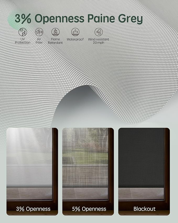 Yoolax Motorized Outdoor Shades Smart Retractable Patio Screens with App & Remote Control, Electric Blinds for Porch Patio Waterproof Roller Shades 8X8ft (3% Openness Paine Grey)