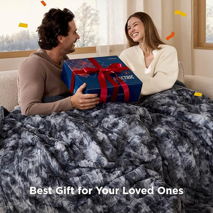 Bedsure Faux Fur Heated Blanket Twin Size, Fast Heating Electric Blanket Twin Size with 6 Heating Levels & 10 Time Settings, Cozy Gifts for Women Men (62x84 inches, Denim Blue)