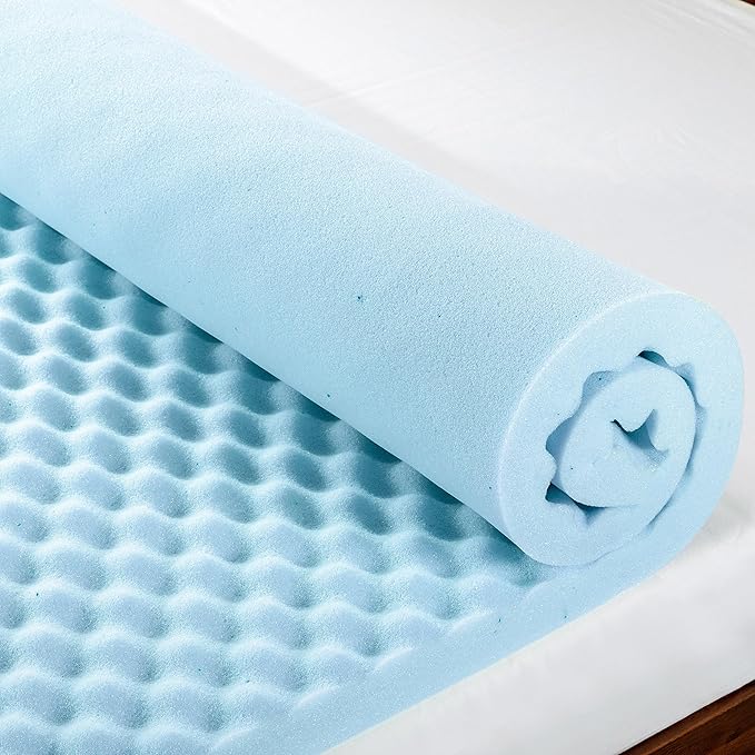 Best Price Mattress 3 Inch Egg Crate Memory Foam, Cooling Gel Infusion, Full Mattress Topper, Dorm Essentials, Blue