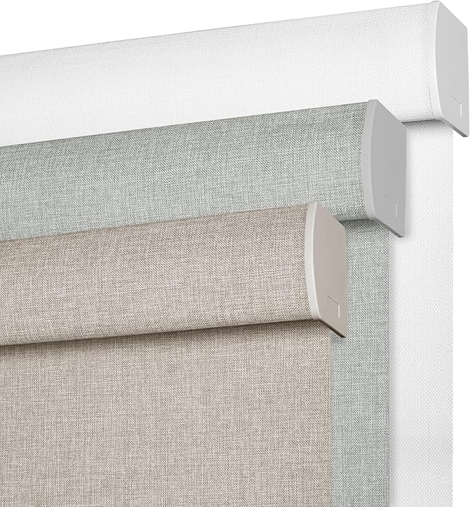 BERISSA Cordless Blackout Roller Shades for Windows,Free-Stop Linen Fabric Windows Blinds with Cassette Valance,Thermal Insulated UV Protection Roller Blinds for Home Office. Pink.36 W x 48" H