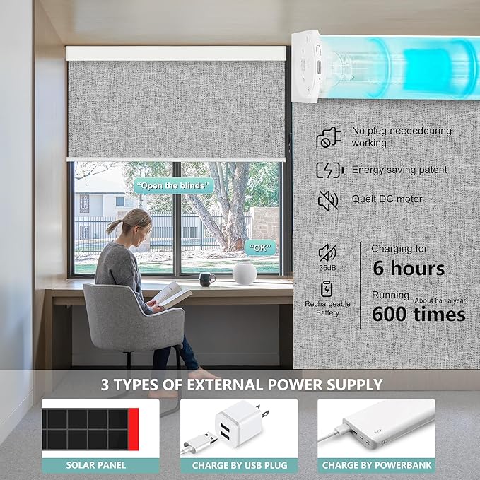 Aprilsmart Motorized Blinds with Remote,Compatible with Apple HomeKit Alexa Google Home- Voice and app Control,Motorized Roller Shades 100% Blackout Custom Size(Vigor Rock White -21)
