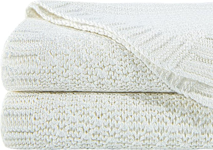 NTBAY Cable Knit Cooling Throw Blanket, Soft and Breathable Throw Blanket 51x67 Inches Made from Rayon Derived from Bamboo for Couch, Sofa, Nap, White