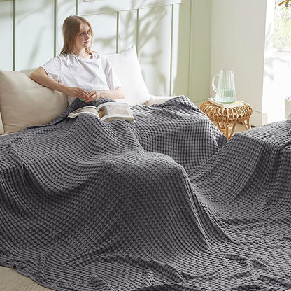 Bedsure Cooling Cotton Waffle Oversized King Blanket - Lightweight Breathable Blankets Rayon Derived from Bamboo for Hot Sleepers, Luxury Throws for Bed and Sofa Dark Grey, 120x96 Inches