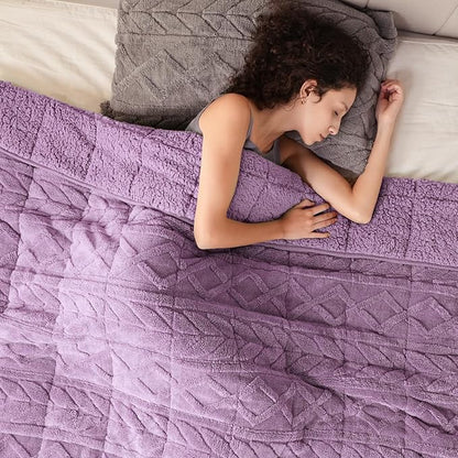 Cottonblue Jacquard Weighted Blanket 20 lbs for Adults Queen Twin Full Size, Fuzzy Sherpa Fleece Weighted Throw Blankets 60x80 in for Relax & Sleep, Cozy Heavy Bed Blankets with Cemaric Beads, Purple
