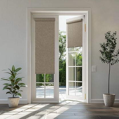 BERISSA Cordless Blackout Roller Shades for Windows,Free-Stop Linen Fabric Roller Blinds with Cassette Valance,Thermal Insulated UV Protection Windows Blinds for Home Office. Dark Brown. Custom Size