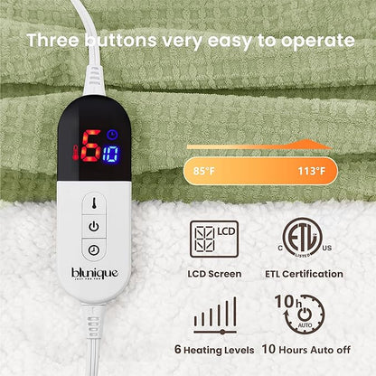 Heated Blanket Electric Blanket Full Waffle,72x84 Inches Sherpa Fleece Fast Heating Blanket 6 Heating Levels & 10 Hours Auto Off ETL Certification,Sage Full