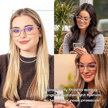 Readerest Blue Light Blocking Glasses – Thin Reflective Lens, Anti-Glare Computer Eyeglasses, UV Protection, Eye Strain Relief (Beige/Pink, 1.5 Magnification)