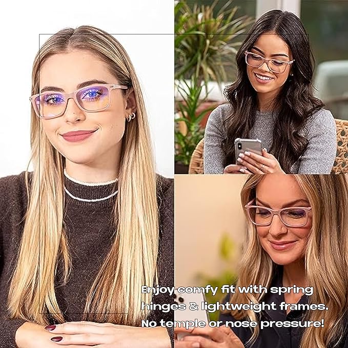 Readerest Blue Light Blocking Glasses – Thin Reflective Lens, Anti-Glare Computer Eyeglasses, UV Protection, Eye Strain Relief (Beige/Pink, 1.0 Magnification)