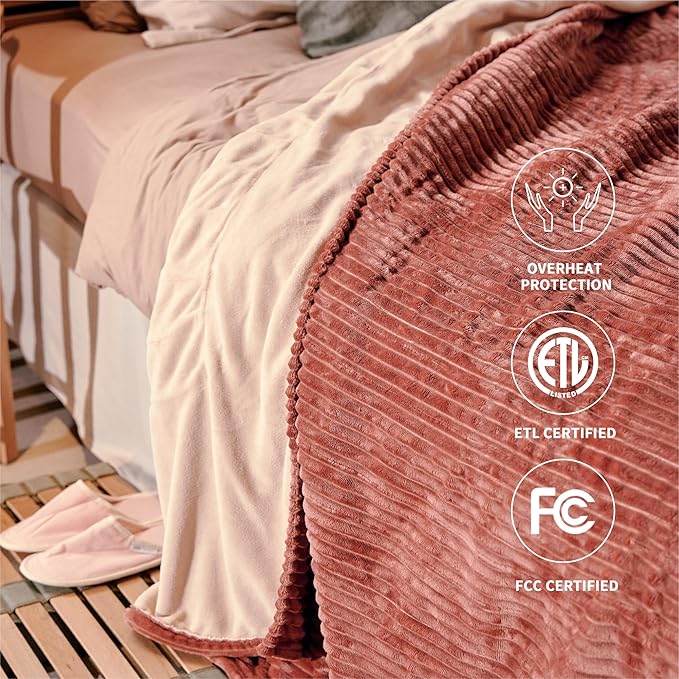 Heated Blanket King Size 100"x90",ETL Certification-6 Heating Levels Electric Blanket&1-10 Hour Auto Off,Heating Blanket with Dual Controller (RED)
