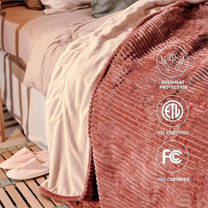 Heated Blanket Queen Size 84"x90",ETL Certification-6 Heating Levels Electric Blanket&1-10 Hour Auto Off,Heating Blanket with Dual Controller(RED)