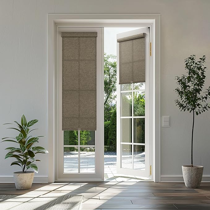 BERISSA Light Filtering Roller Shades for Windows,Cordless Roller Window Shades with Cassette Valance,Linen Roller Blinds,Thermal Insulation Window Shades for Home Door Office. Brown. Custom Sizes