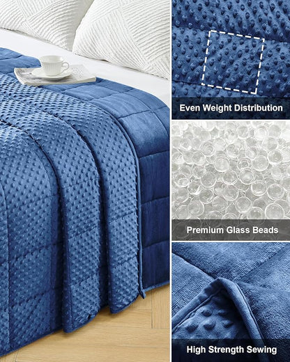 Weighted Blanket for Adults Twin Size 15 lbs, Soft Cooling Minky Dot Heavy Breathable Blanket for All-Season, Washable Weighted Throw with Glass Beads, 60 x 80 Inches, Navy Blue