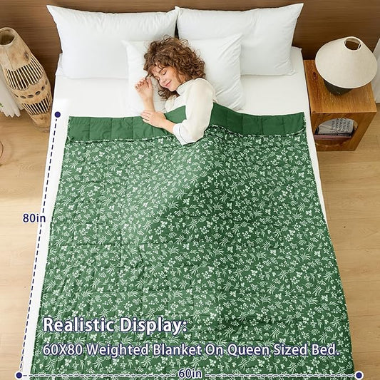 yescool Weighted Blanket for Adults (15 lbs, 60" x 80", Forest) Cooling Heavy Blanket for Sleeping Perfect for 140-160 lbs, Queen Size Breathable Blanket with Premium Glass Bead, Machine Washable
