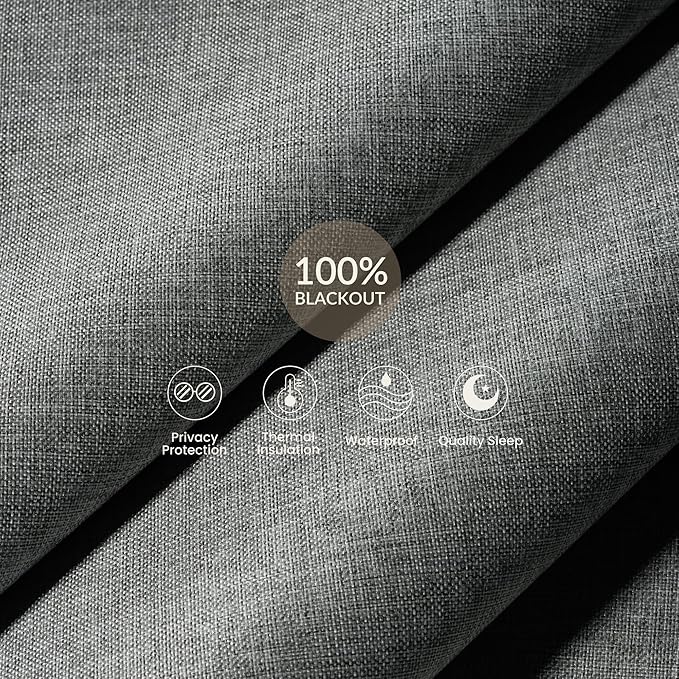 Boolegon Motorized Roller Blinds with Remote Control, Blackout Linen Fabric-Matched Automatic Roller Shades for Windows, Rechargeable Electric Window Shades for Home,Office, Gray, Custom Now.