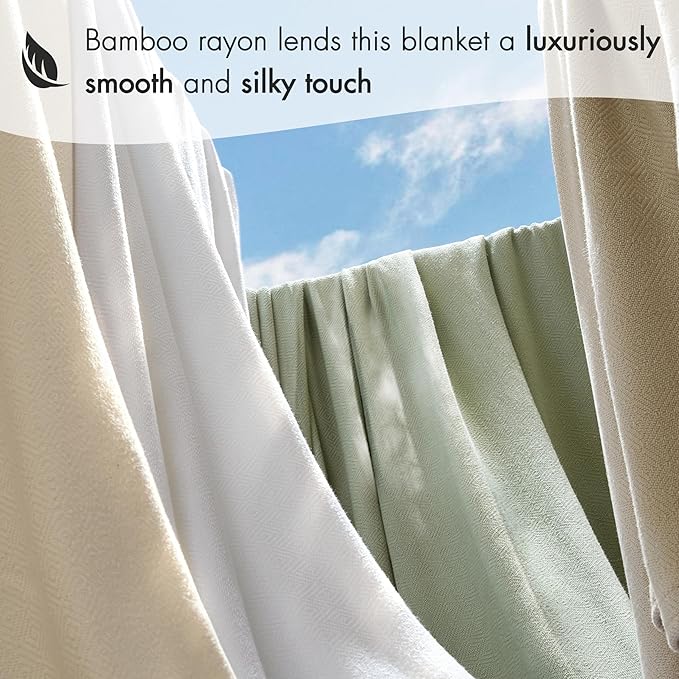 Madison Park Twin Size Blanket, 70% Rayon Bamboo-Based, 30% Cotton, Breathable for Hot Sleepers Menopause, Ultra Soft and Snag-Resistant, Summer Blanket for Bed or Couch, Twin 66"x90", Ivory