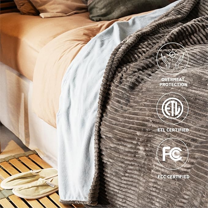 Heated Blanket Full Size 72"x84",ETL Certification-6 Heating Levels Electric Blanket&1-10 Hour Auto Off,Machine Washable Heating Blanket(Grey)