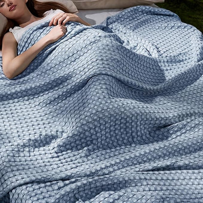 Bedsure Cooling Cotton Waffle King Size Blanket - Lightweight Breathable Summer Blanket of Rayon Derived from Bamboo for Hot Sleepers, Luxury Throws for Bed, Couch and Sofa, Fog Blue, 104x90 Inches