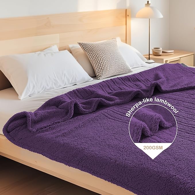 Electric Heated Blanket Twin Size 62"×84" with 9 Heating Levels & 1-10Hs Auto Off, Heating Blankets Double Sided Plush Sherpa, Energy Efficient, Machine Washable, Dark Purple