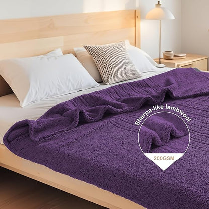 Electric Heated Blanket Twin Size 62"×84" with 9 Heating Levels & 1-10Hs Auto Off, Heating Blankets Double Sided Plush Sherpa, Energy Efficient, Machine Washable, Dark Purple